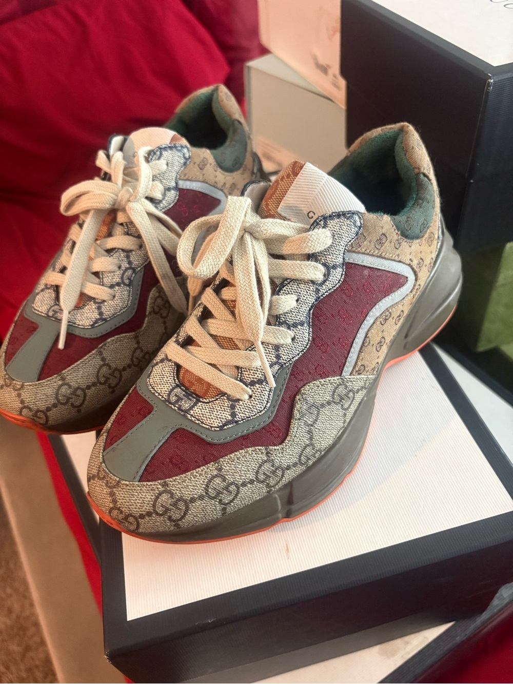 Gucci Multicolor GG Canvas Chunky Sneakers - Beige/Maroon/Gray
